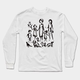 Stick figure family in black ink Long Sleeve T-Shirt